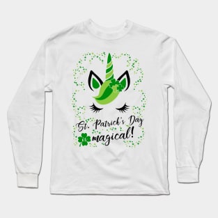 St Paticks Day is magical - Unicorn Baby Toddler Child Shamrock Clover Stars Long Sleeve T-Shirt